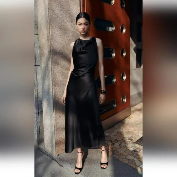SATIN EFFECT MIDI DRESS - Picture 1 of 4